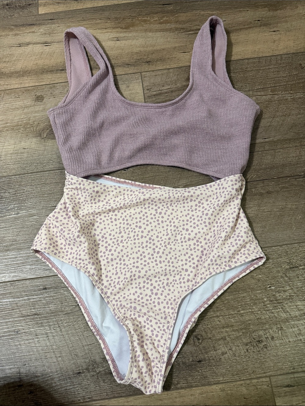 SHEIN Lilac Ribbed Tank One-Piece with Cream & Lilac Dot Bottom